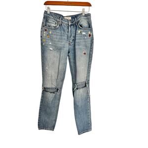 WE THE FREE JEANS Straight Leg, Distressed, Embroidered Sz 27